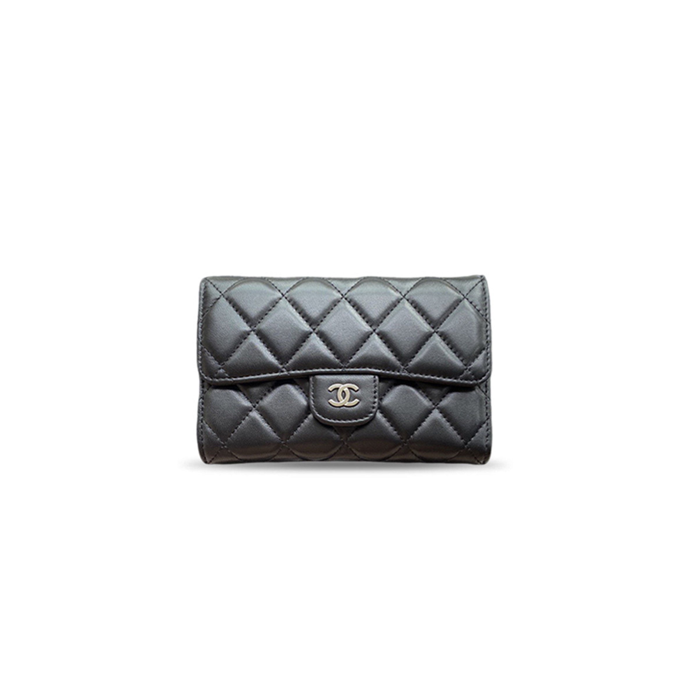 CHANEL BLACK LAMBSKIN QUILTED MEDIUM FLAP WALLET A84341 (15*10*2.5cm)
